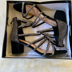 Forever Link Sparkle Black and Silver Strappy Heels